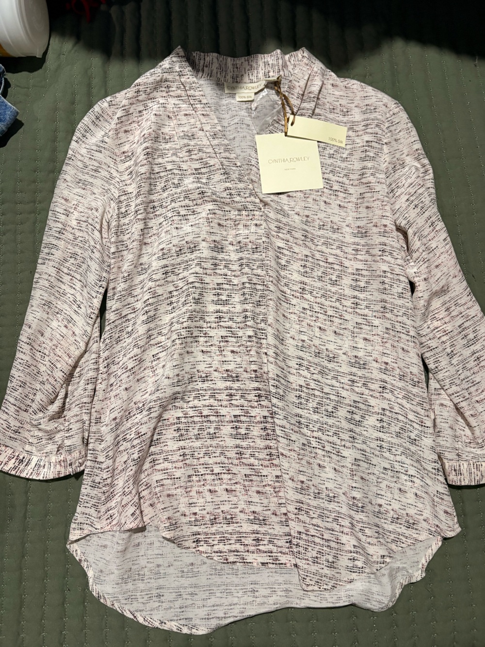 Cynthia Rowley Cream and Burgundy Space-Dye Long-Sleeve Top